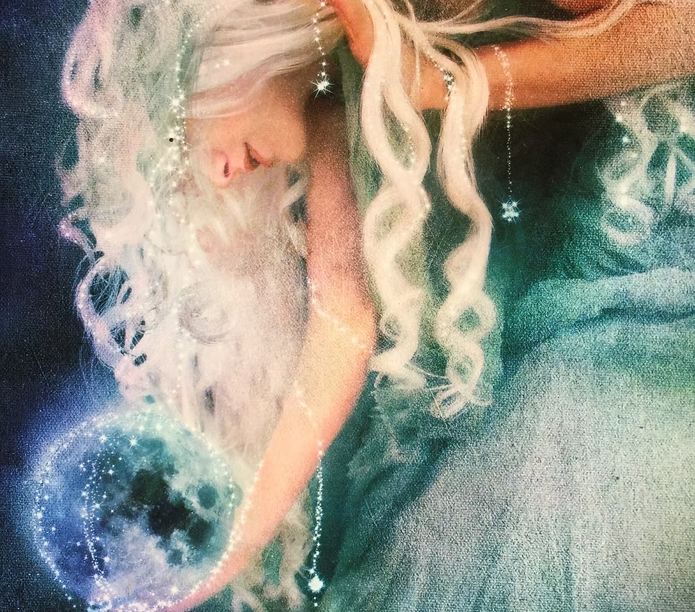 Mystical portrait with stars and a glowing moon